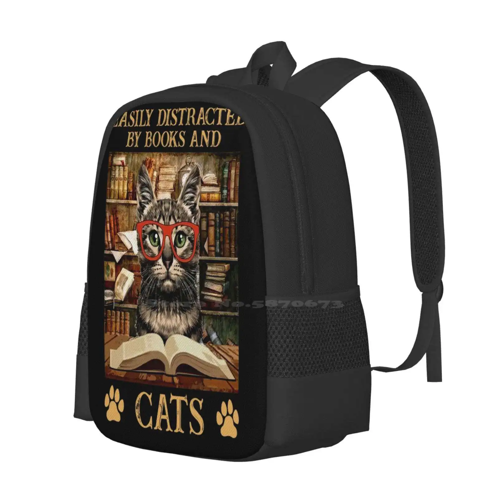 Easily Distracted By Books And Cats Easily Distracted By Cats And Books A Daisy Hot Sale Schoolbag Backpack Fashion Bags Easily