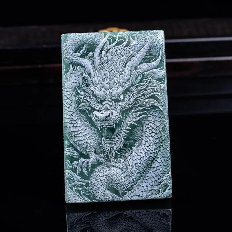 

Натуральный нефритовый пейзажный дракон класса А, фирменный синий водный материал, двухсторонняя прецизионная резьба по теню, безопасность из высокого ледяного нефрита