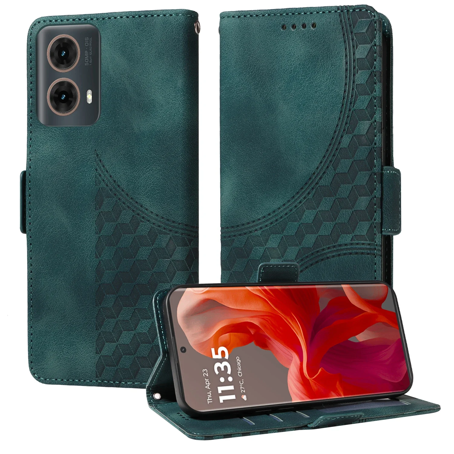 

Магнитный кожаный флип-чехол-бумажник для Moto G04 G04S G05 G15 G24 G35 G55 G75 G85 E14 E15 Edge 50 S50 Ultra Cover Grid Pattern