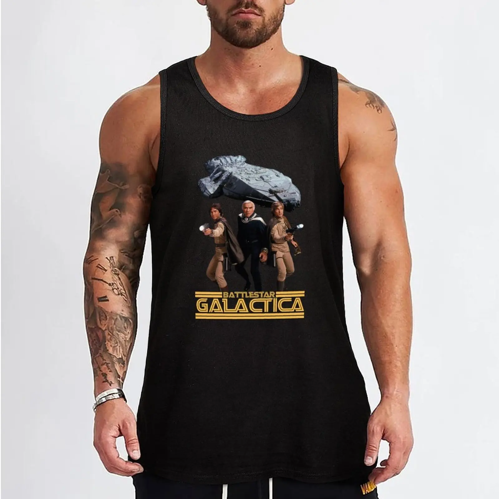 Battlestar Galactica Tank Top Vest بلا أكمام تي شيرت للرجال في صالة الألعاب الرياضية