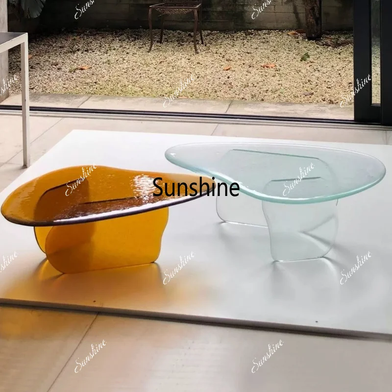 

Italian light luxury hot melt glass small coffee table hotel special-shaped creative tea table