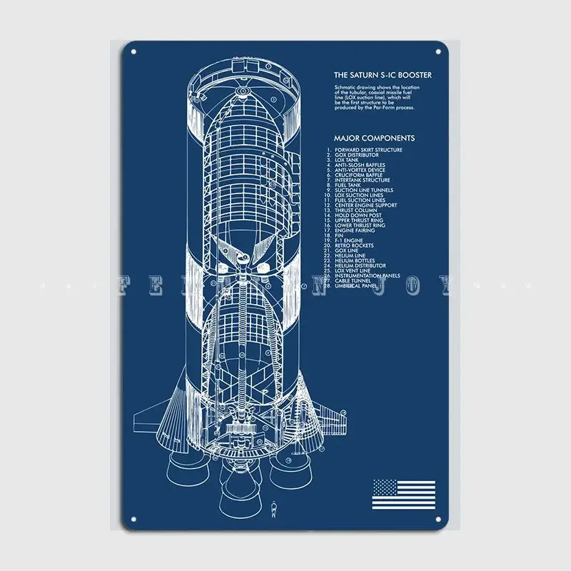 Saturn Booster Blueprint Metal Plaque Poster Cinema Kitchen Garage Club Personalized Wall Decor Tin Sign Poster