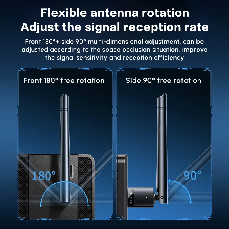 Adaptador WiFi UGREEN USB-A para PC de escritorio, adaptador AX300 USB WiFi 6, antena de alta ganancia 3dBi, controlador incorporado para Win 11/10/7