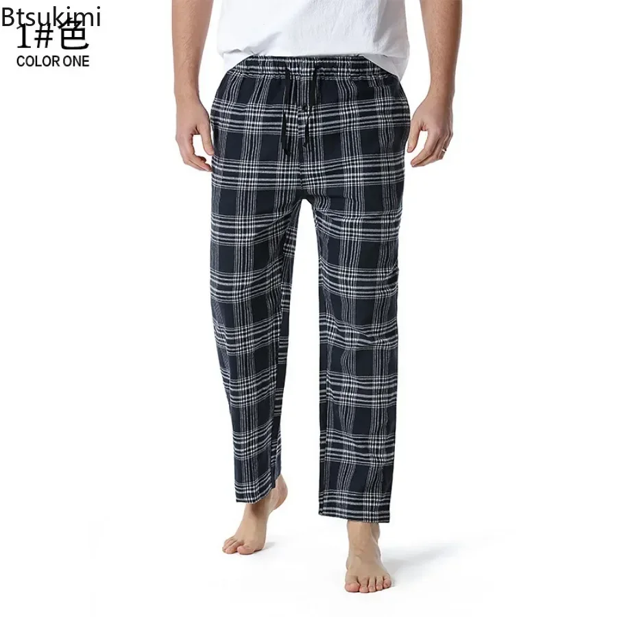 2025 Herren Casual Plaid Pyjamas Hosen Faulenzen Entspannte Homewear Hosen Gerade Yoga Hosen Baumwolle Kordelzug Schlaf Bottoms Männer