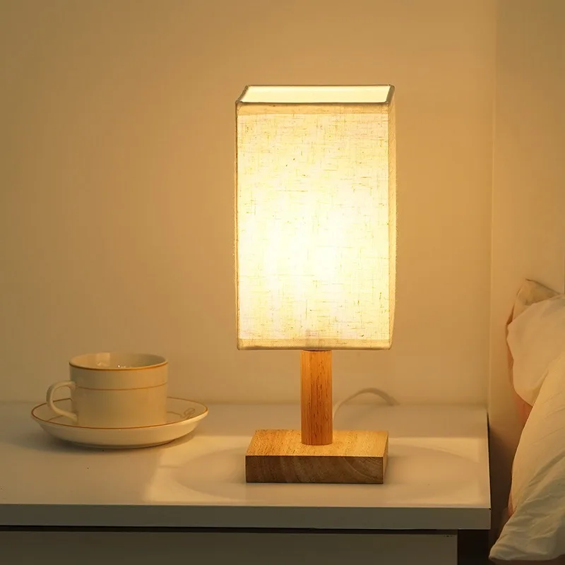 Lámpara de madera nórdica coreana, luz LED de mesa, luz nocturna para dormitorio, protección ocular, decoración del hogar