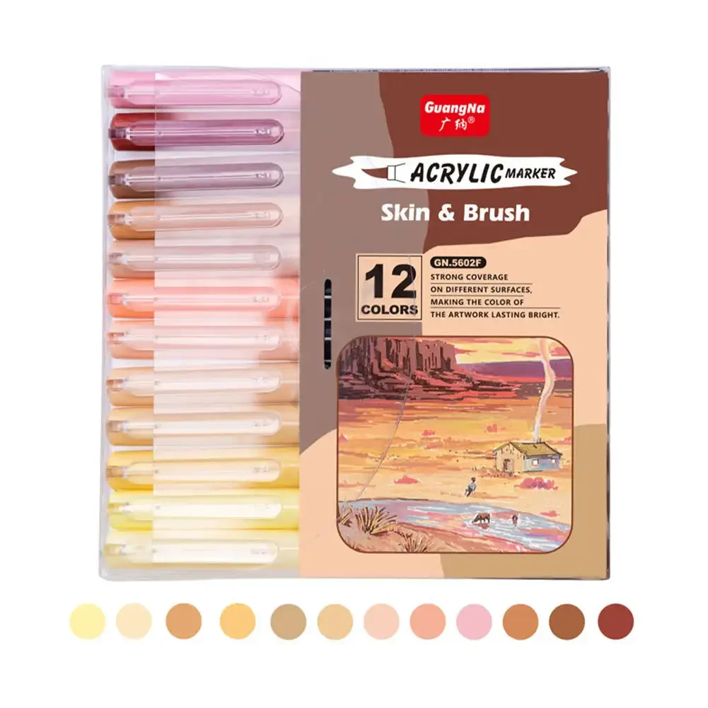 Imagem -06 - Soft Head Acrílico Markers Canetas Skin Tone Nylon Markers Caneta Impermeável Soft Brush Nib Color Figure Painting Escola 12 Pcs