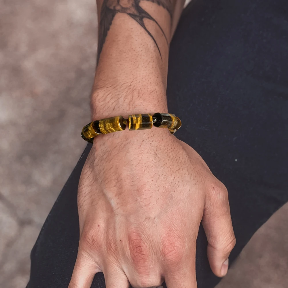 High Quality Tiger Eye Bracelets For Men Buddha Natural Stone Genuine Square Cylinder Round Beads Bangles Women Prayer Jewelry