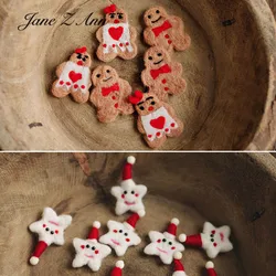 Jane Z Ann-muñeco de pan de jengibre, estrella de Navidad, decoración de fieltro de lana hecha a mano para estudio de bebé, accesorios de fotografía para recién nacido