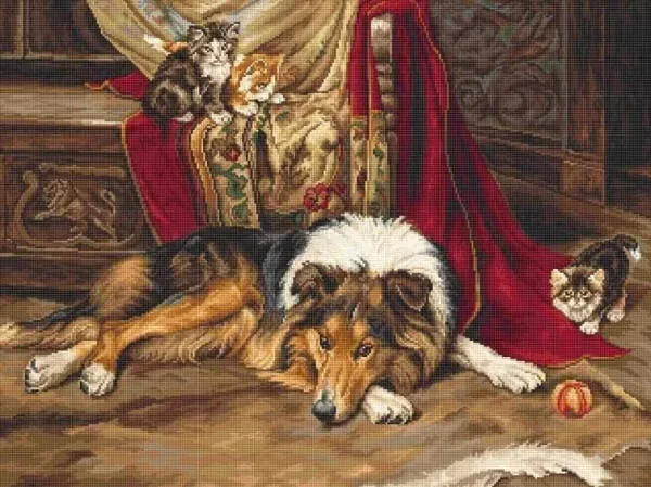 

55-Luca-S B585 Cat Dog Playmate 68-54 Cross Stitch Kit Cross stich Kits Homfun Craft Cross Stich Set Painting Decorations