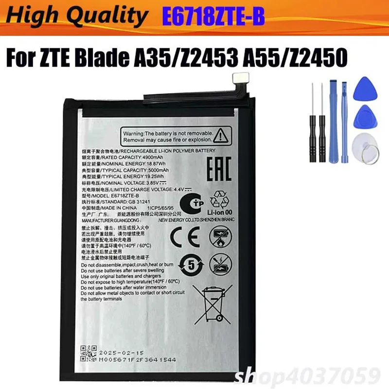 

NEW E6718ZTE-B 5000mAh original for zte ZTE Blade A35/Z2453 A55/Z2450 E6718ZTE-B battery Batteria + tool