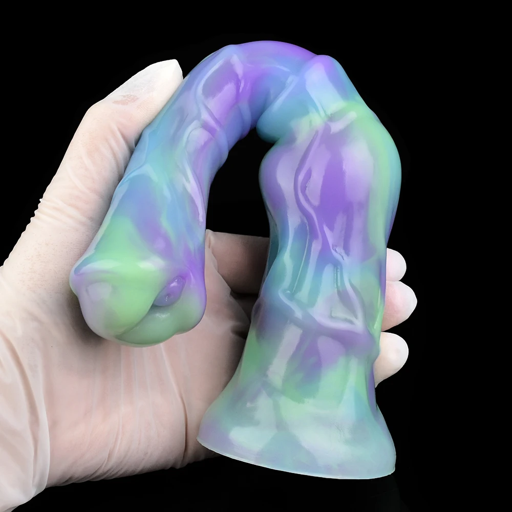 FAAK Silicone Luminous Knot Horse Dildo With Strong Suction Cup Fantasy Animal Penis Sex Toys for Women Men Anal Massage