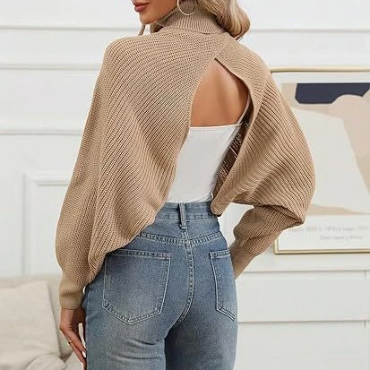 New Women\'s Sweater Shawl Style Casual Elegance Fashion Lantern Long Sleeved Shrugged High Neck Solid Color Knitted