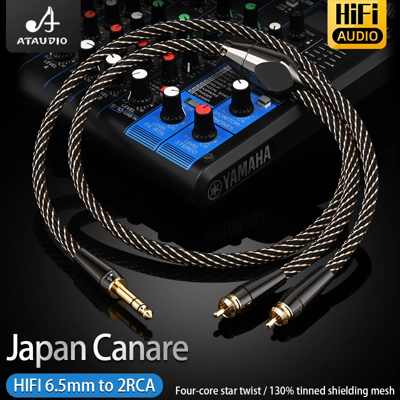 Alta fidelidade 6.5mm para 2rca áudio cabo 6n ofc banhado a ouro aux 6.5 jack para 2rca macho para masculino para amplificador misturador