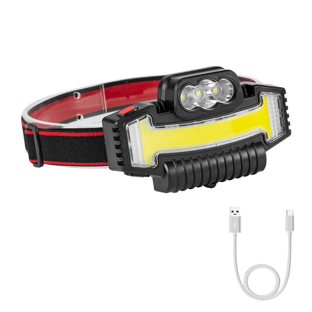 BORUiT COB LED Headlight with Built-in Battery Type-C Rechargeable High Power Waterproof Work Headlamp Fishing Camping HeadTorch