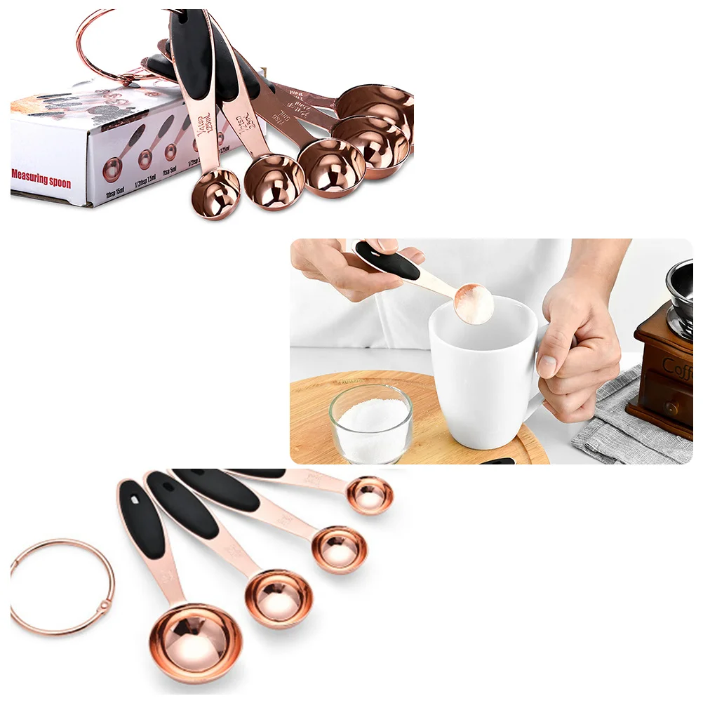

1Set Stainless Steel Measuring Spoon Set Rose Gold Baking Tool Stackable Kitchen Bakeware Accurate Measurement Home