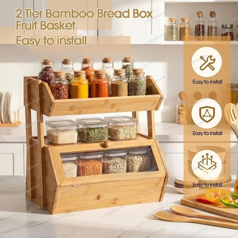 Double Layer Kitchen Vegetable Fruit Rack Living Room Snack Storage Basket Multi Tier Organizer Shelf for Home Organization
