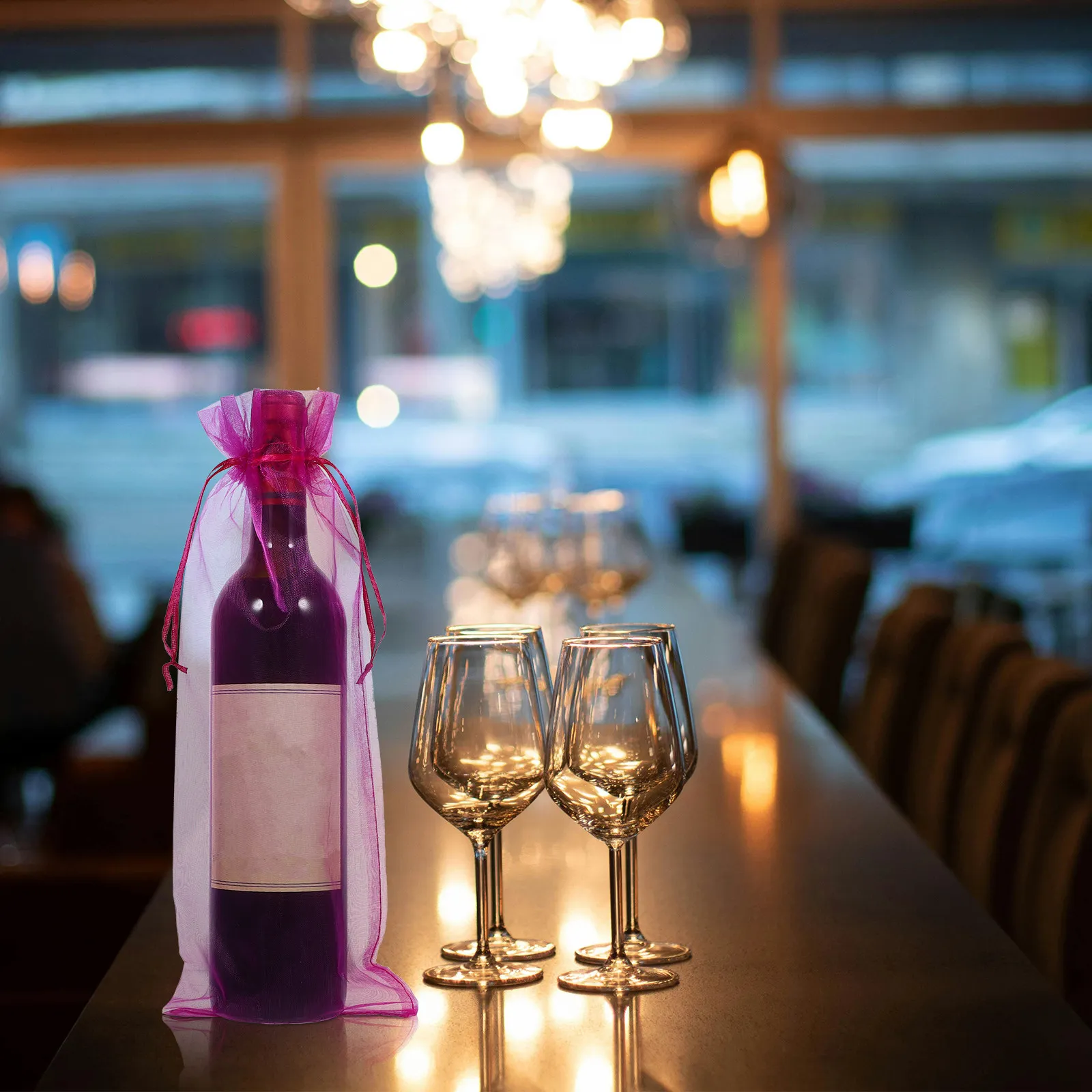 10Pcs Red Sheer Organza Wine Gift Bags Satin Drawstring Wine Bottle Wrap Cover 37x15cm Party Present Gourmet Lotion