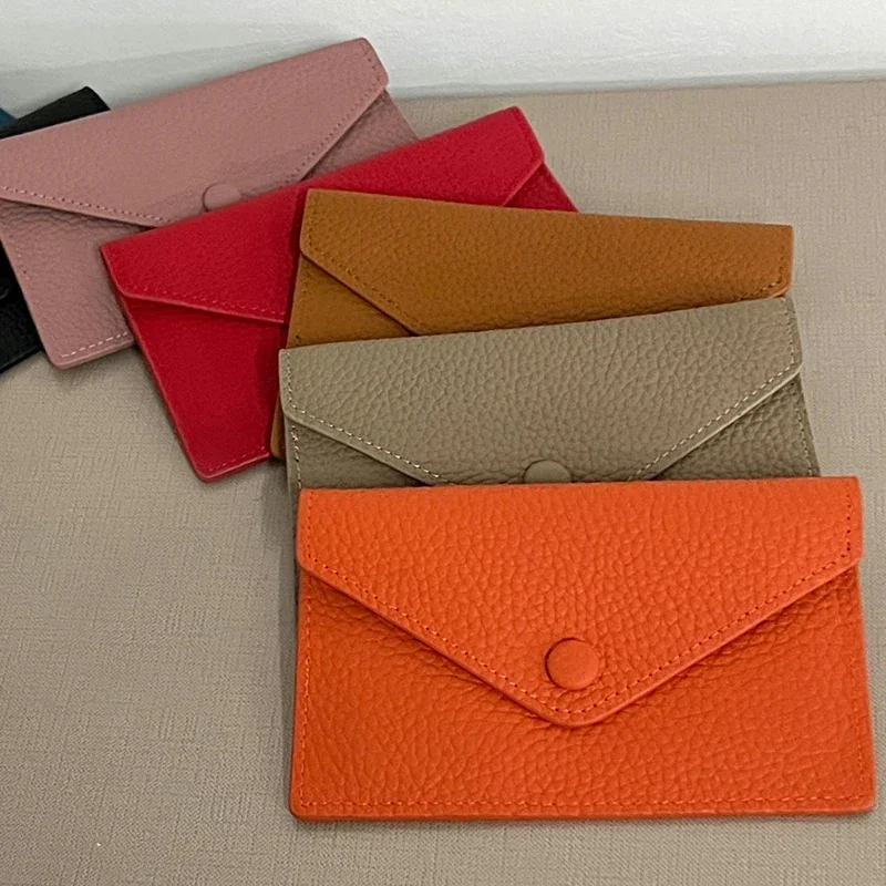 Porta carte di credito da donna in vera pelle stile Ins ultrasottile, mini portafoglio con busta corta, porta carte di credito coreano giapponese