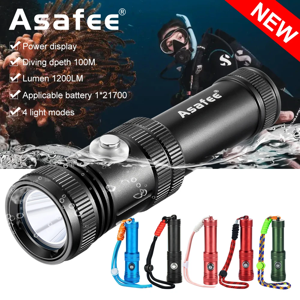 

Asafee AF40 Professional Diving Flashlight 10W LED 1200LM Ultra Dive Lamp 100M Depth Alloy Torch Recreational Cave Scuba Light