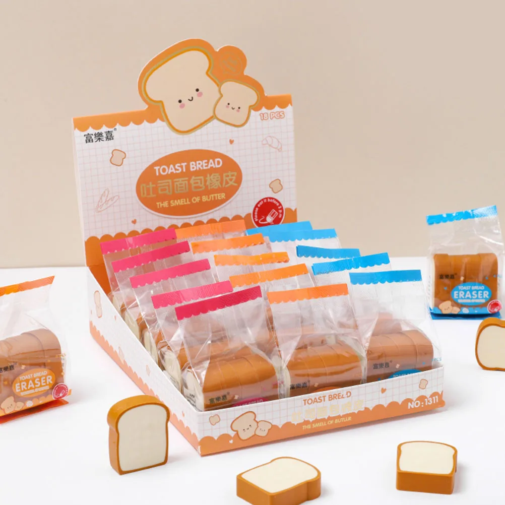 

16 Pcs Toast Bread Styling Eraser Office Erasers School Classroom Tpr Birthday Novelty