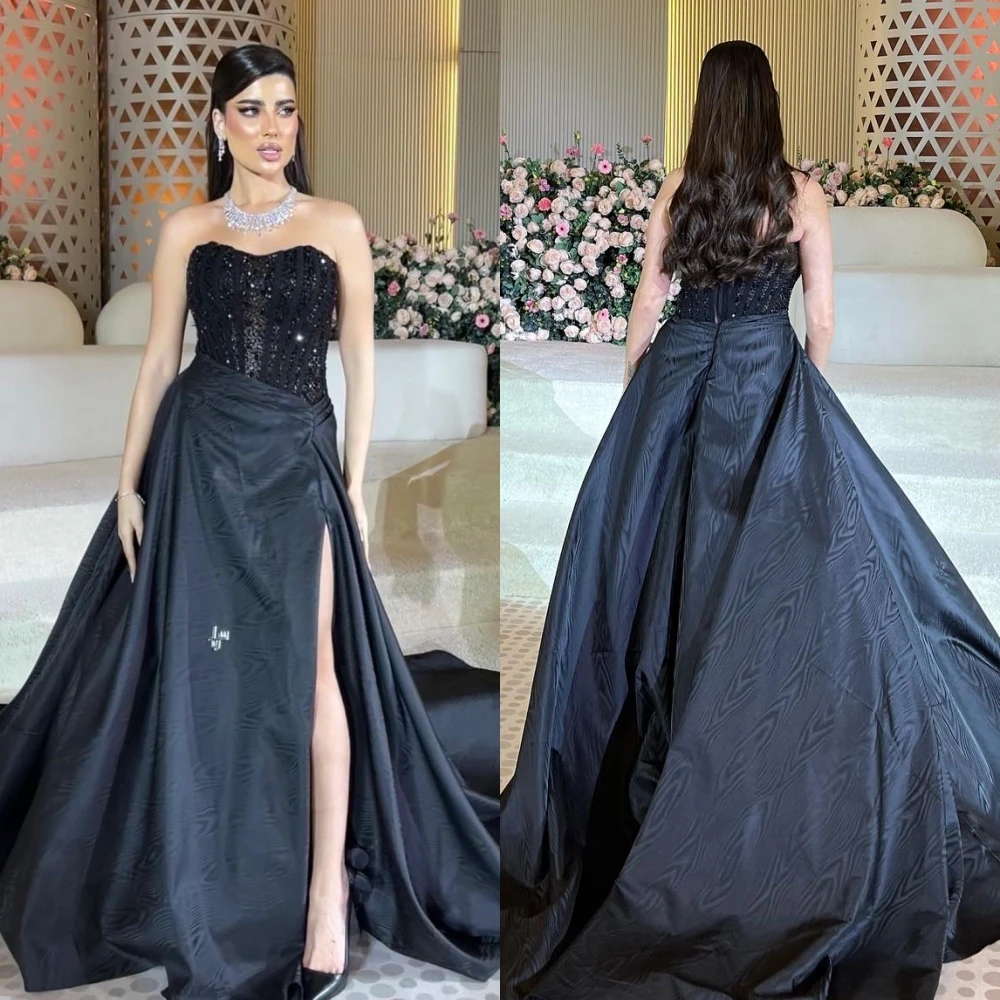 

Exquisite Strapless Ball gown Beading Sequined Draped Floor-Length Satin Bespoke Occasion Dresses Evening