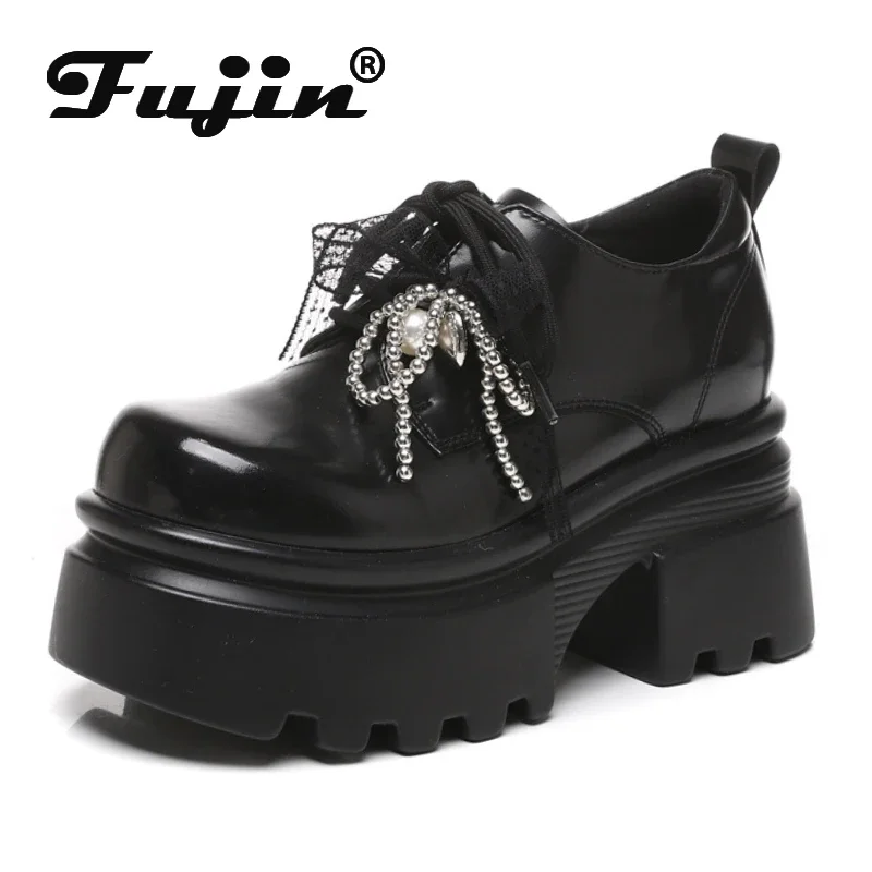 

Fujin 10cm Microfiber Leather Vulcanize Spring Autumn Platform Wedge Flats Vulcanize High Brand Comfy Chunky Sneaker Women Shoes
