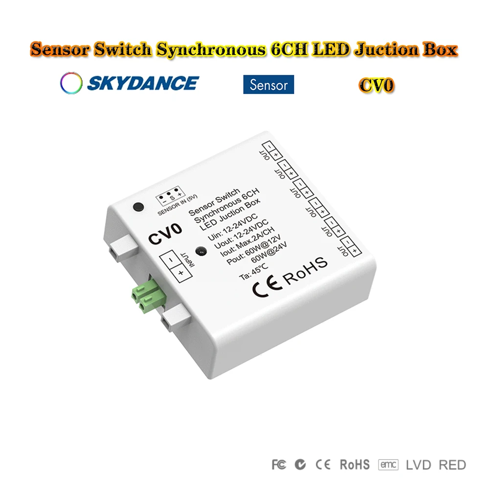 Skydance CV0 DC12-24V 6CH 60W Sensor Switch Synchronous LED Juction Box For Indoor Single Color Strip Lighting Light Application