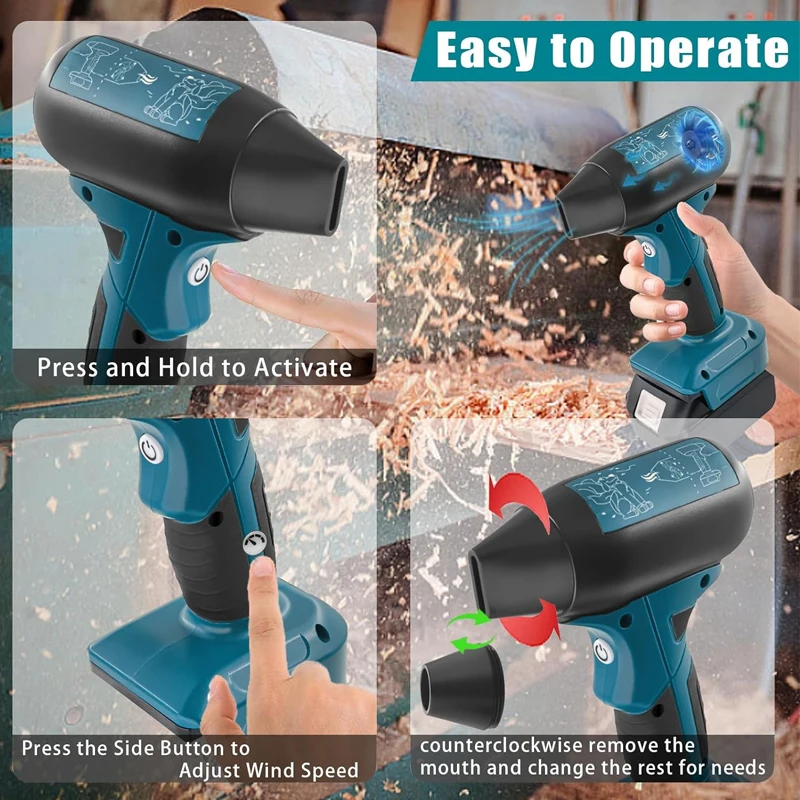 Портативный струйный вентилятор для Makita/Milwaukee/Dewalt/Bosch 18-20 в литий-ионный аккумулятор с 4 регулируемыми скоростями для воздуходувки для