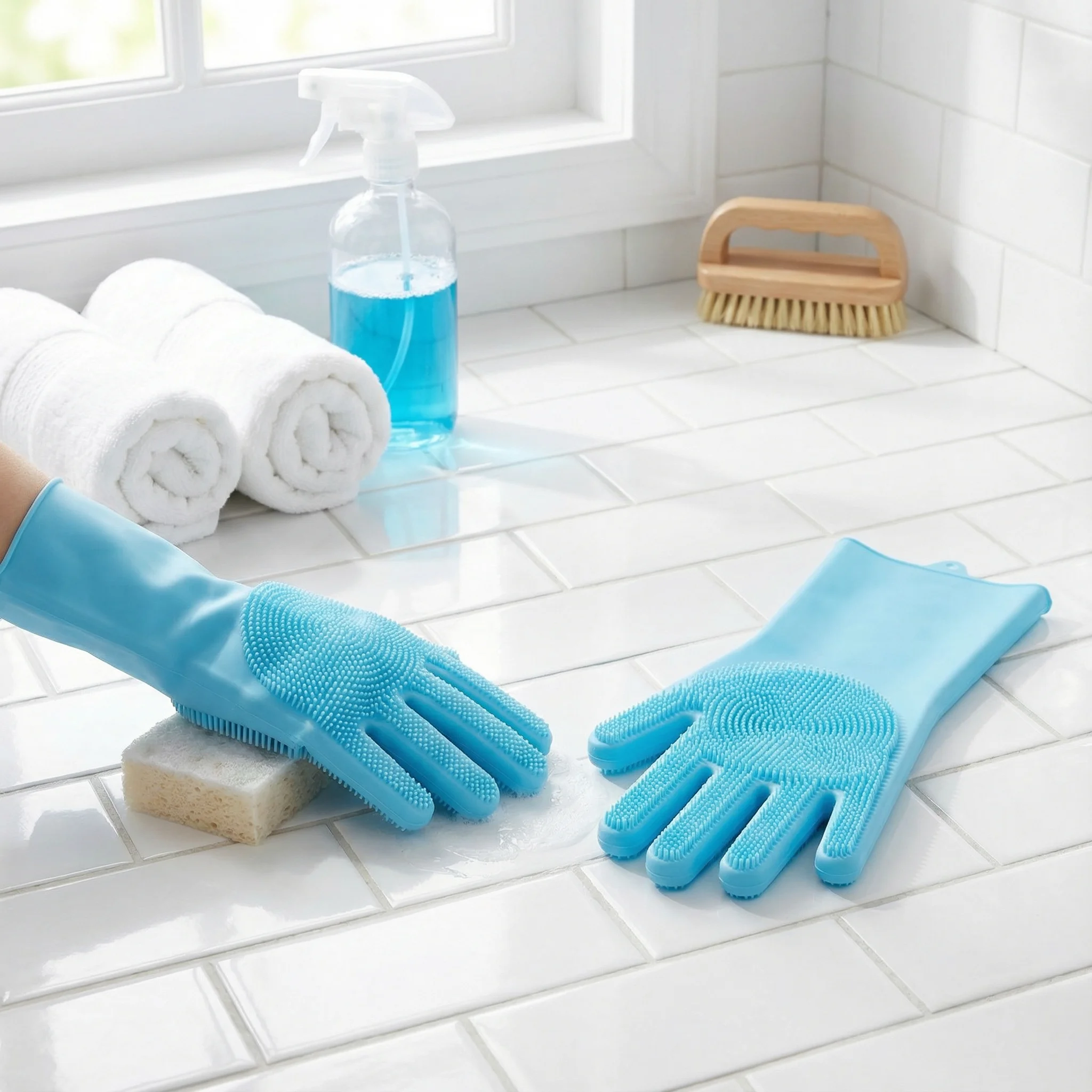 

Extra Long Thick Blue Silicone Gloves, Durable & Protective. 17x16cm, Heat & Cut Resistant, Multi-Use