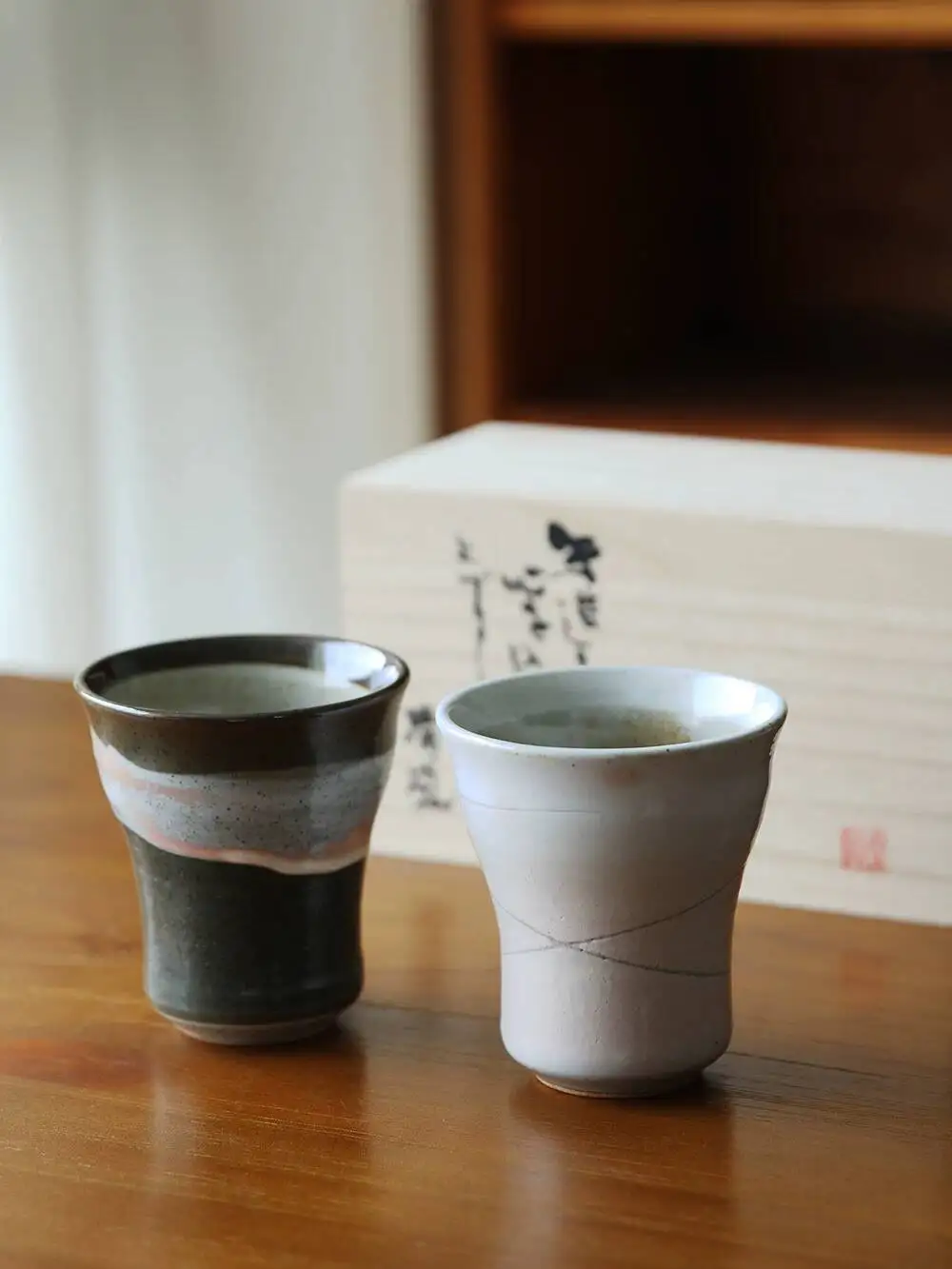 

Japanese Imported Mino Ware High-Quality Rustic Pottery Vintage Hand-Held Water Tea Wine Cup Gift Box Set Souvenir