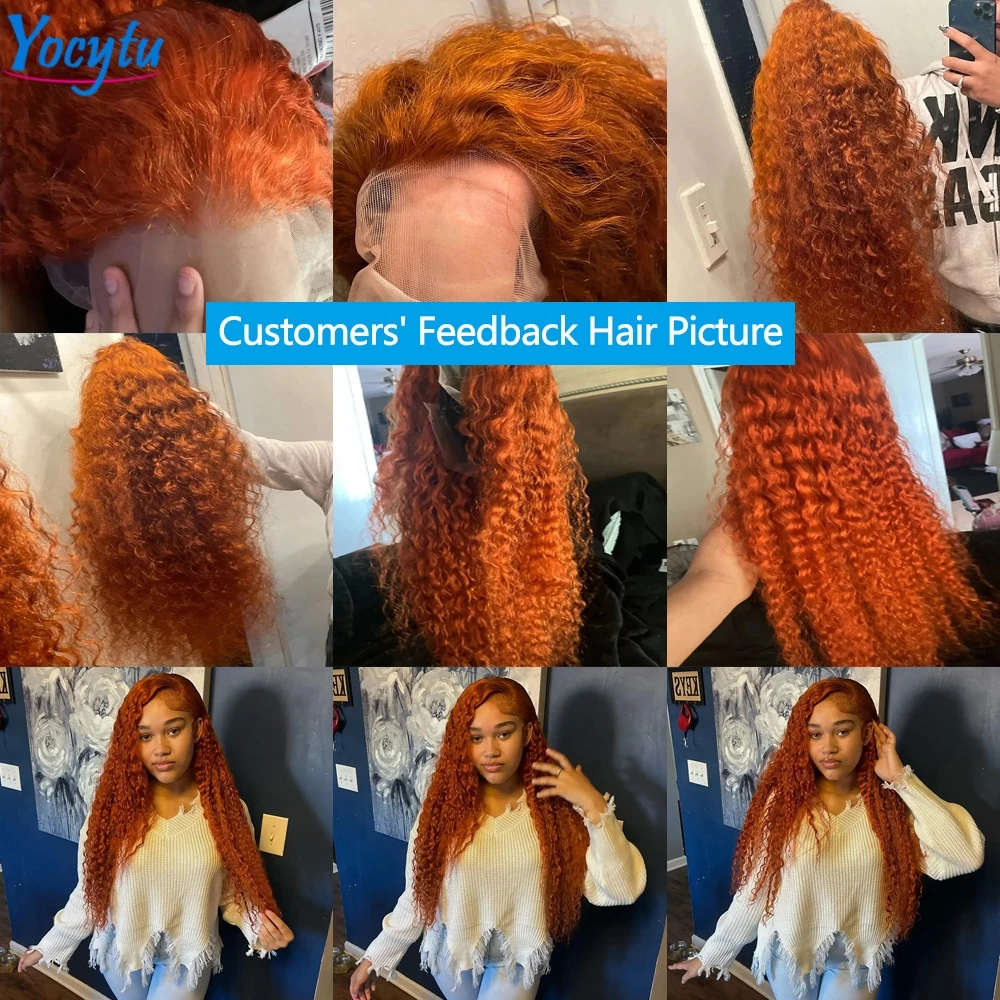 Ingwer-Perücke mit Spitzenfront, Echthaar, 200 % Dichte 350 # HD Lace Frontal Perücke 13x6 Wasser Lockiges Echthaar Perücke Transparente HD Lace Perücke – Detail 10
