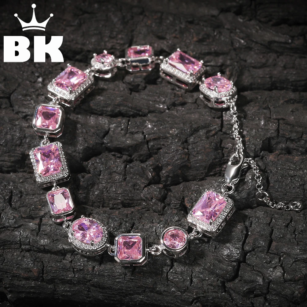 

THE BLING KING Браслет с розовым цирконом Kawaii Charm Браслеты с кубическим цирконом для женщин и мужчин Хип-хоп Изящные ювелирные изделия Роскошные ювелирные изделия для вечеринок
