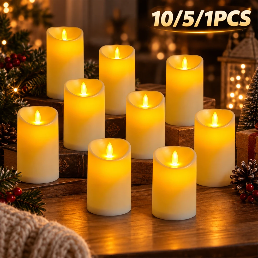 10-1PCS Swing Flameless LED Candles Flickering Simulation Light Home Festival Party Christmas Lighting Decoration Accessories