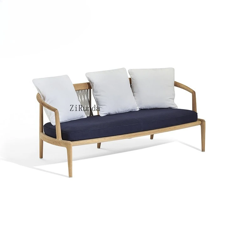 Modern natural teak garden sofa set waterproof and UV protection comfortable seat cushion outdoor sofa suitable