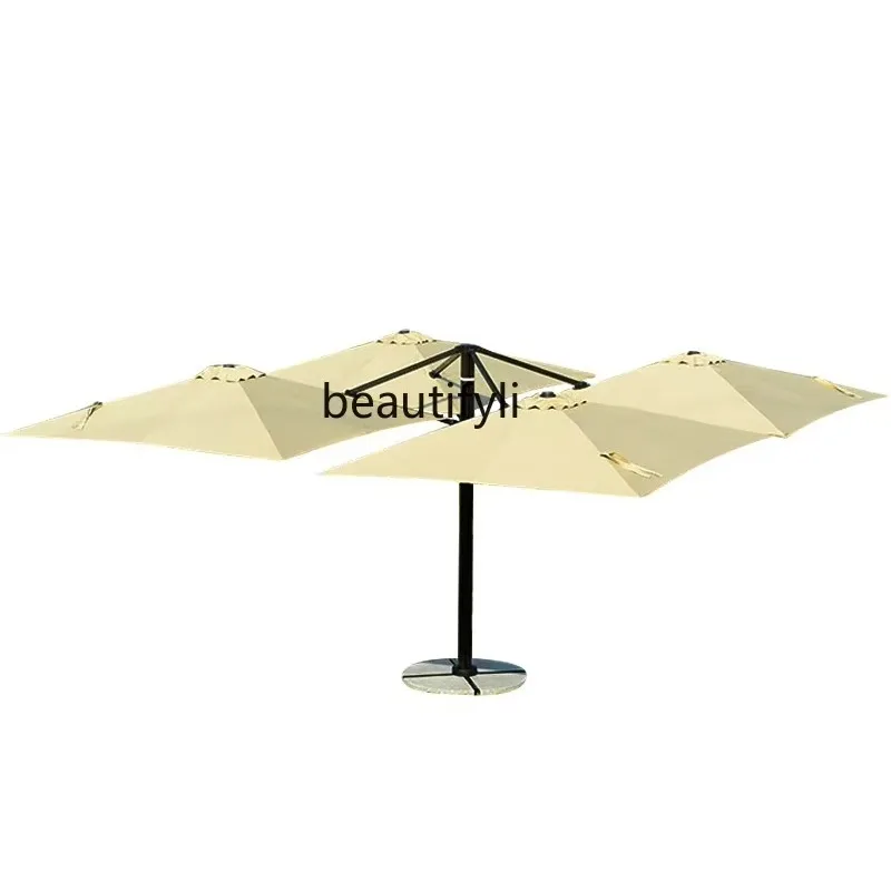 Outdoor Sun-Proof Four-Head Umbrella Courtyard Commercial Folding Umbrella Villa Bar Coffee Shop Large