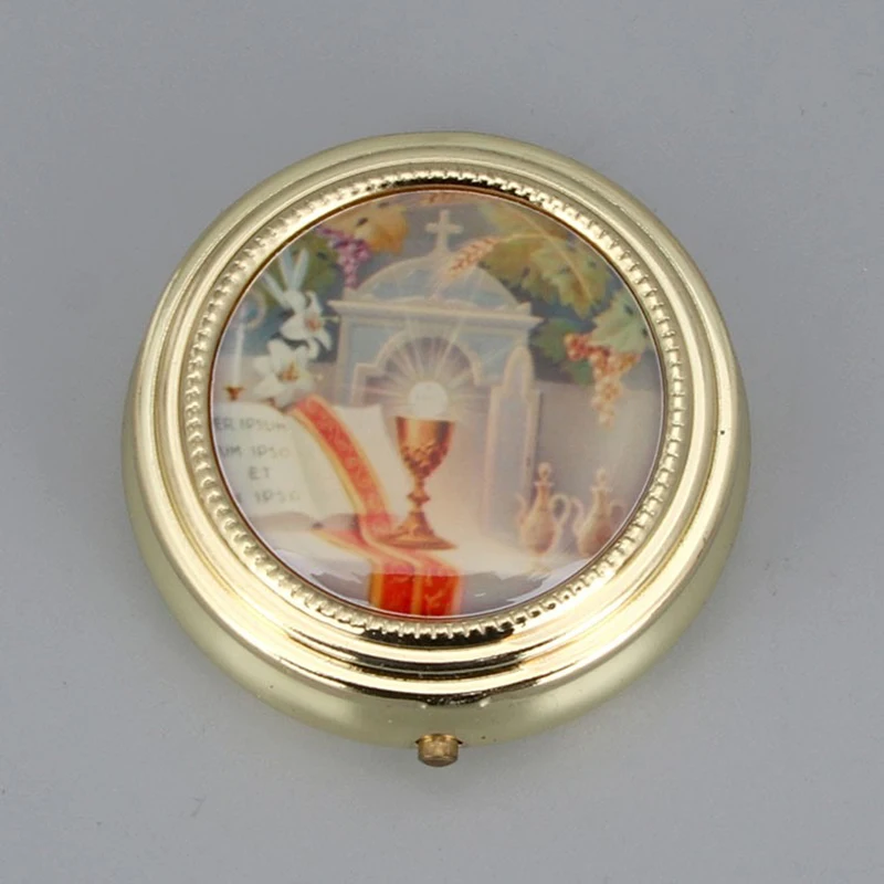 Katholische heilige Gral Box kleine Pyx für Eucharistie Host Zink legierung tragen geweihte Gastgeber Erstkommunion heilige Box