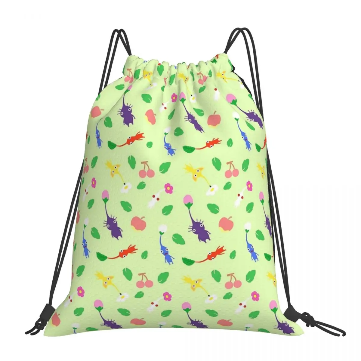 Cute Pikmin Pattern Backpacks Portable Drawstring Bags Drawstring Bundle Pocket Sports Bag Book Bags For Travel Students