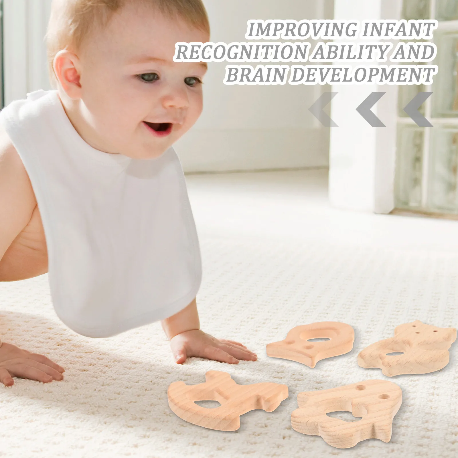 4Pcs Wooden Baby Teether Creative Animal Shaped Safe Infant Teething Gifts Natural Wood Playthings for Toddler Teething Comfort