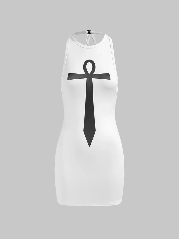 

Summer backless dress women's sexy slim shoulder white short skirt Y2k sleeveless casual sleeveless mini skirt