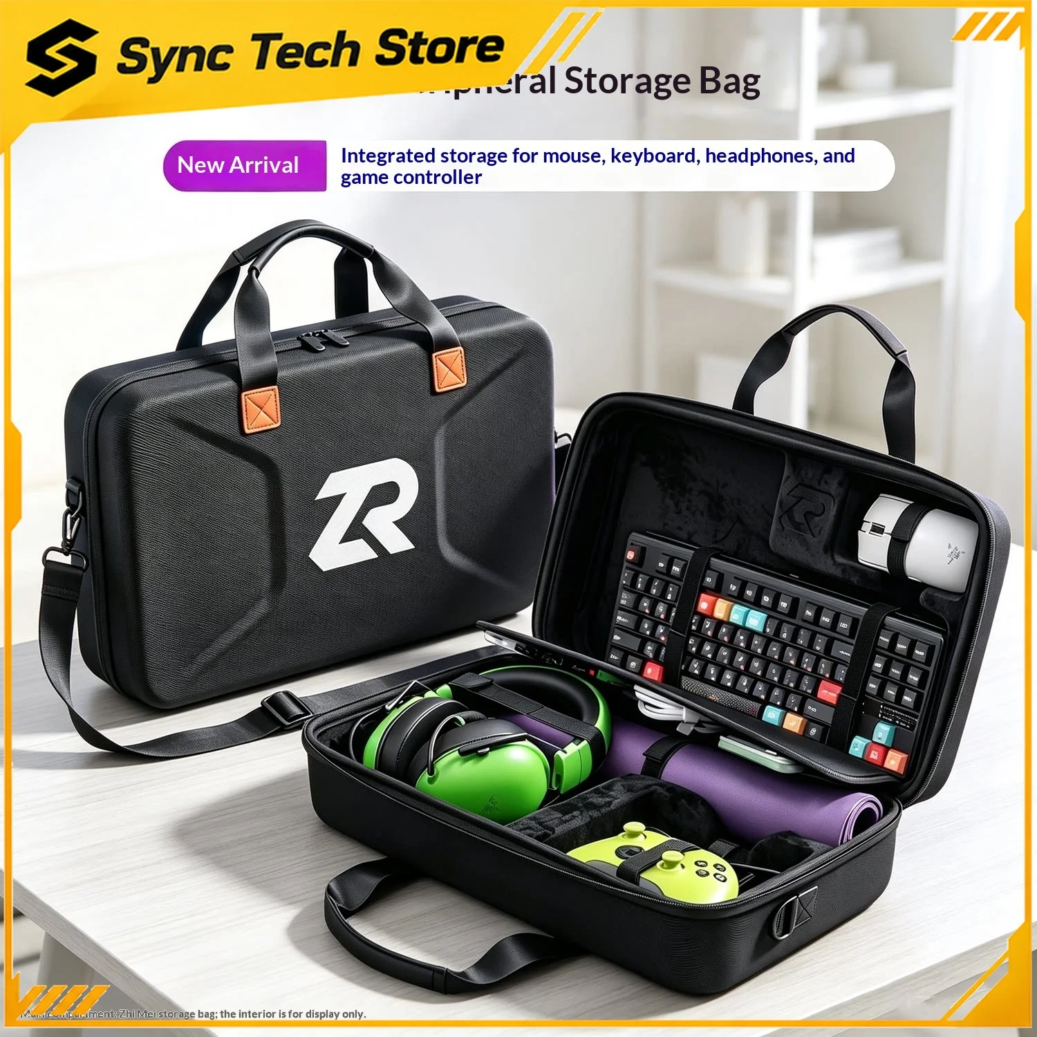 6 in 1 EVA Hard Shell Gaming Peripheral Bag Keyboard Mouse Headset Controller Storage Case Portable Crossbody Protector