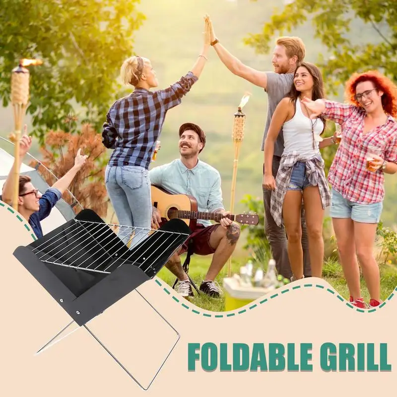 

Portable Grill Foldable Portable Charcoal Grill Heavy Duty Metal Desktop Camp Fire Outdoor Cooking Equipment Barbecue Grilling