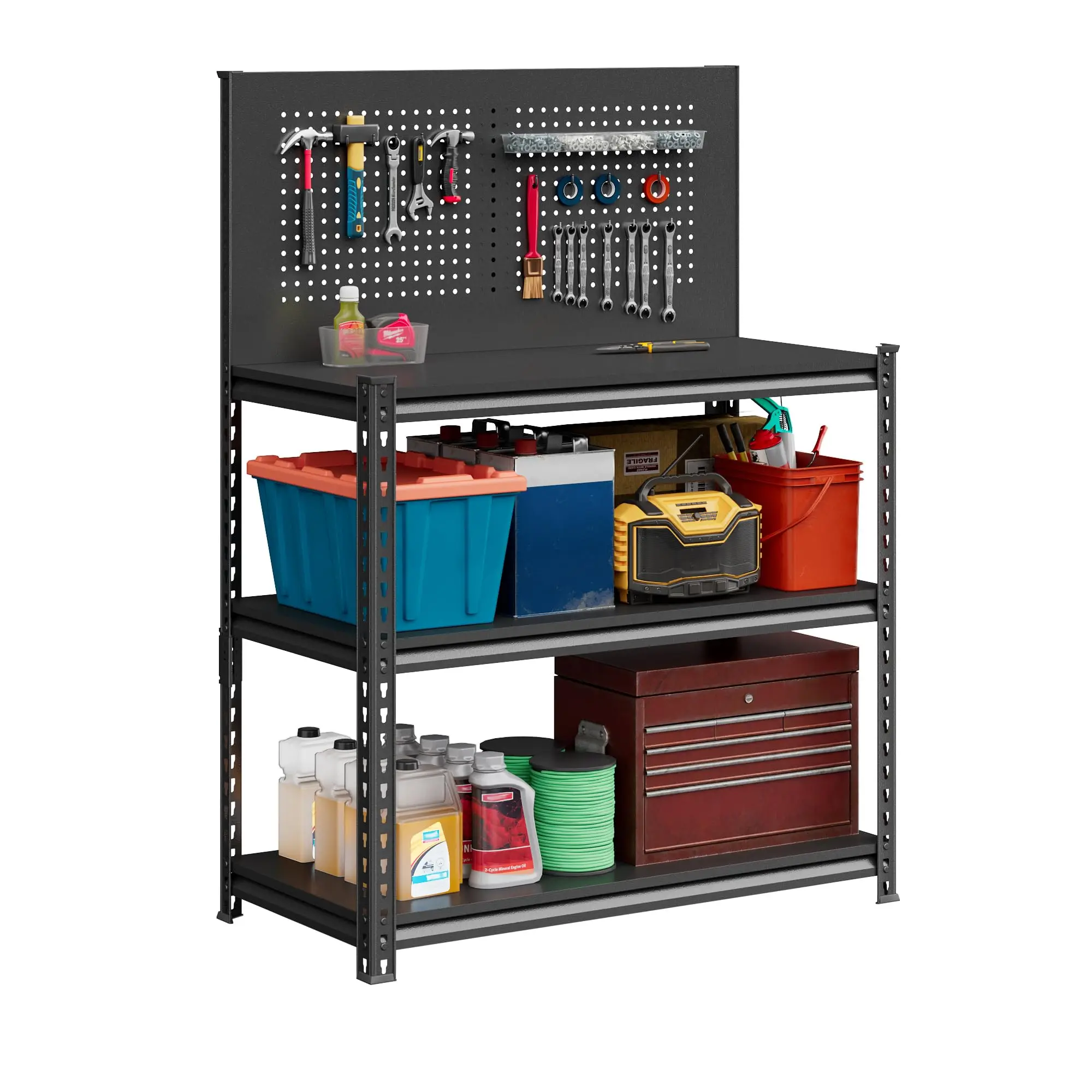 Workbench, Heavy Duty Work Table with Adjustable Shelves, Metal Tool Work Bench 54