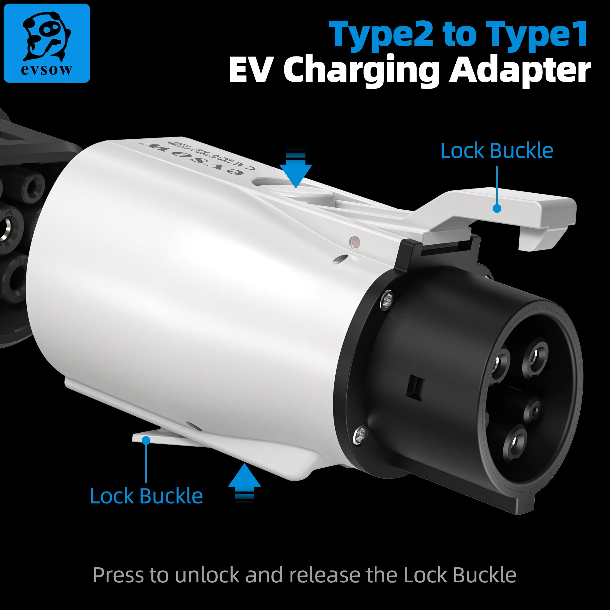 Evsow-電気自動車充電器アダプター,充電器コンバーター32a, 1相,7.2kw max, iec62196からsae-j1772