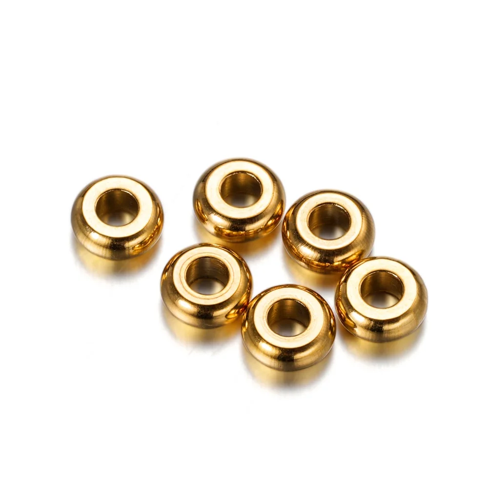 20/50Pcs 3-10mm Stainless Steel Gold Color Flat Round Big Hole Beads Charm Loose Spacer Beads for DIY Jewelry Making Accessories