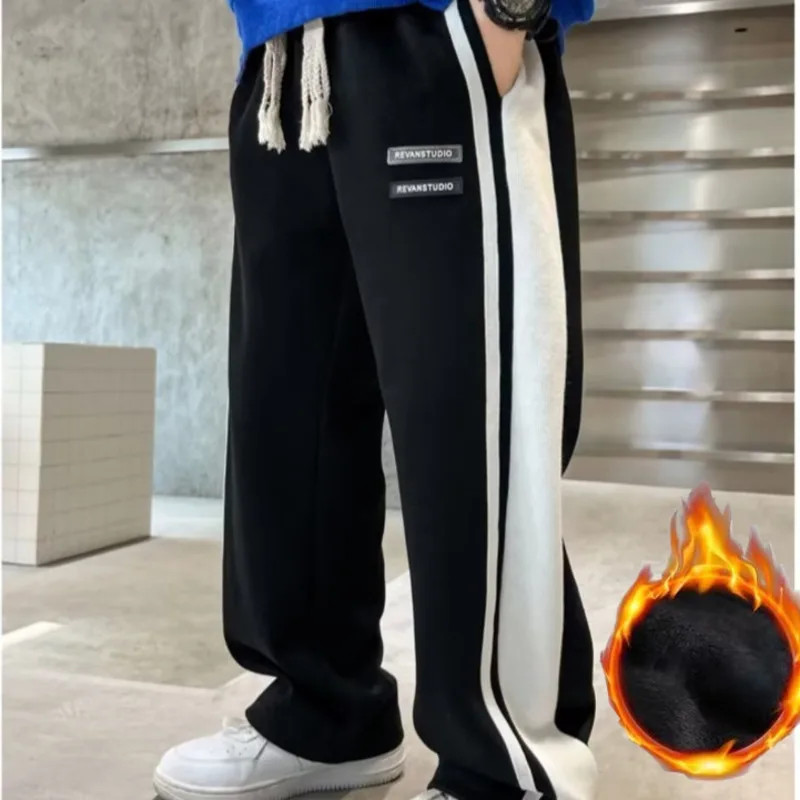 

New Boys' Autumn Pants Boys' Plush Pants Mid To Big Kids' Spring And Autumn Sports Leisure Time Pants Handsome And Trendy