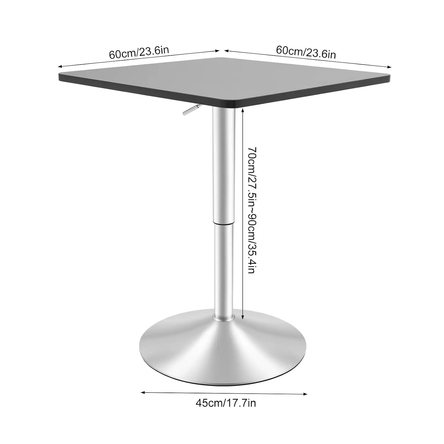 Square Bar Table, Height Adjustable Pub Table Cocktail Bistro HighTable, 360 Swivel Cocktail Table with MDF Square Top