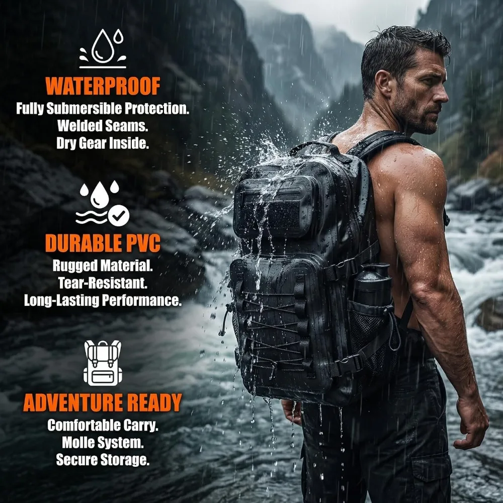 LQARMY 36L Dry Bag Waterproof Backpack for Outdoor Kayaking Hiking Boating Paddle Boarding Fishing Travel Camping Beach Floating
