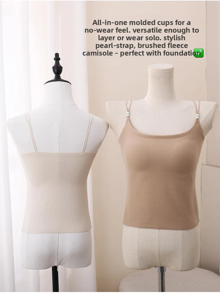 パールストラップ Fce 裏地付きインテイテッド レディース ベスト 下着 胸パッド付き 暖かいインナーウェア トップス 秋冬用