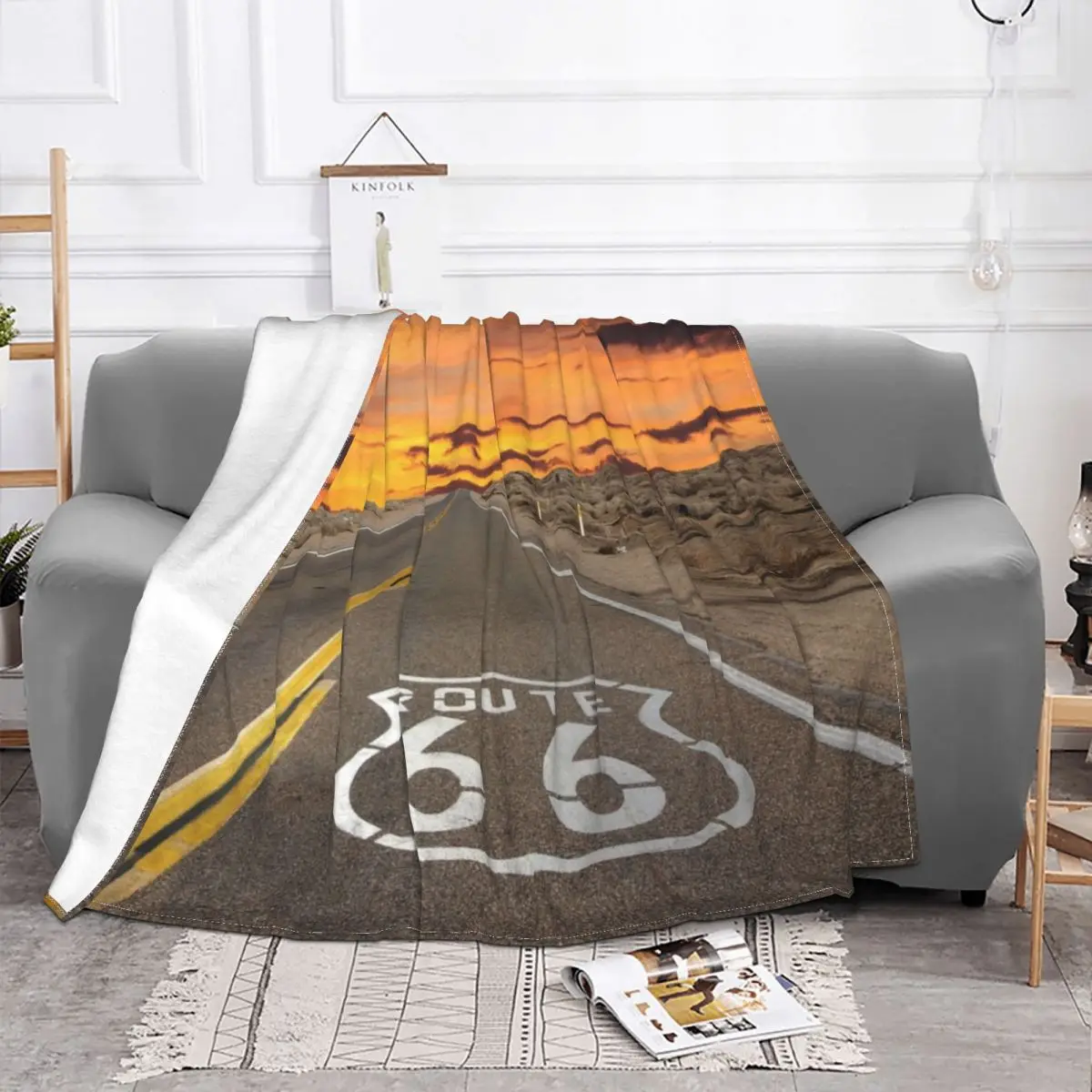 America Highway Route 66 Blanket Soft Flannel Fleece Main Street of America Throw Blankets for Office Bedroom Sofa Bedspreads