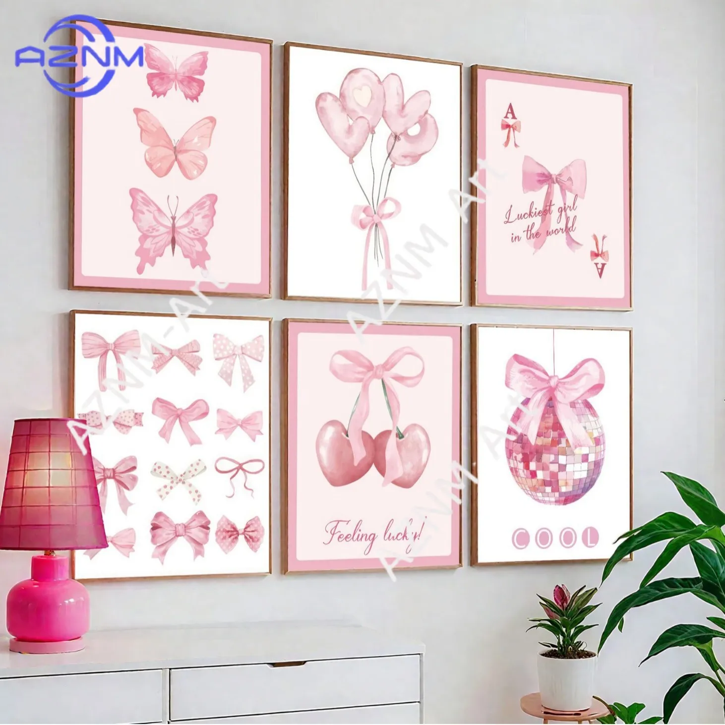 1 Stück/6 Stück Nordische Y2K Rosa Abstrakte Schleife Kirsche Discokugel Liebe Wohnzimmer Schlafzimmer Leinwand-Dekoration